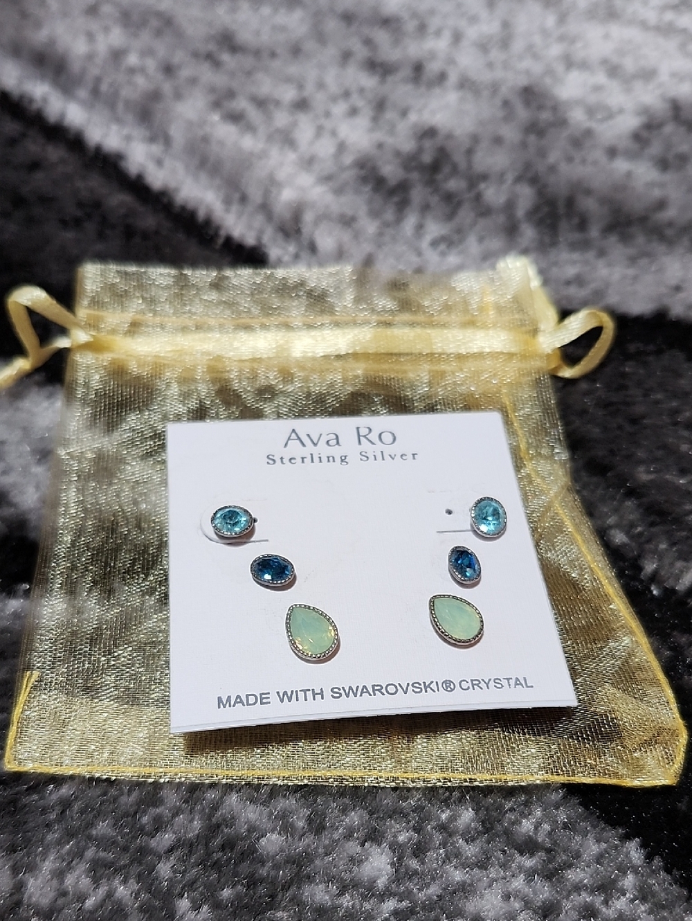 AVA RO STERLING SILVER SWAROVSKI CRYSTALS STUD-EARRINGS SET-OF-3 NWOT